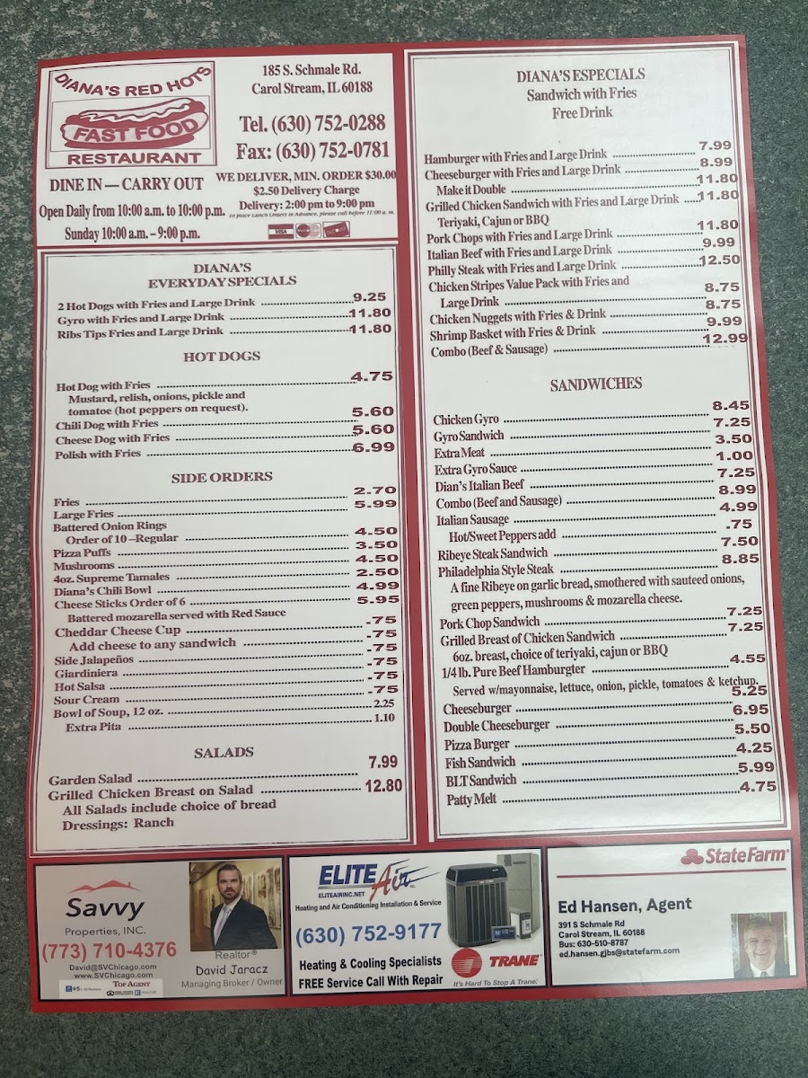 Diana's Red Hots Menu - Image 6